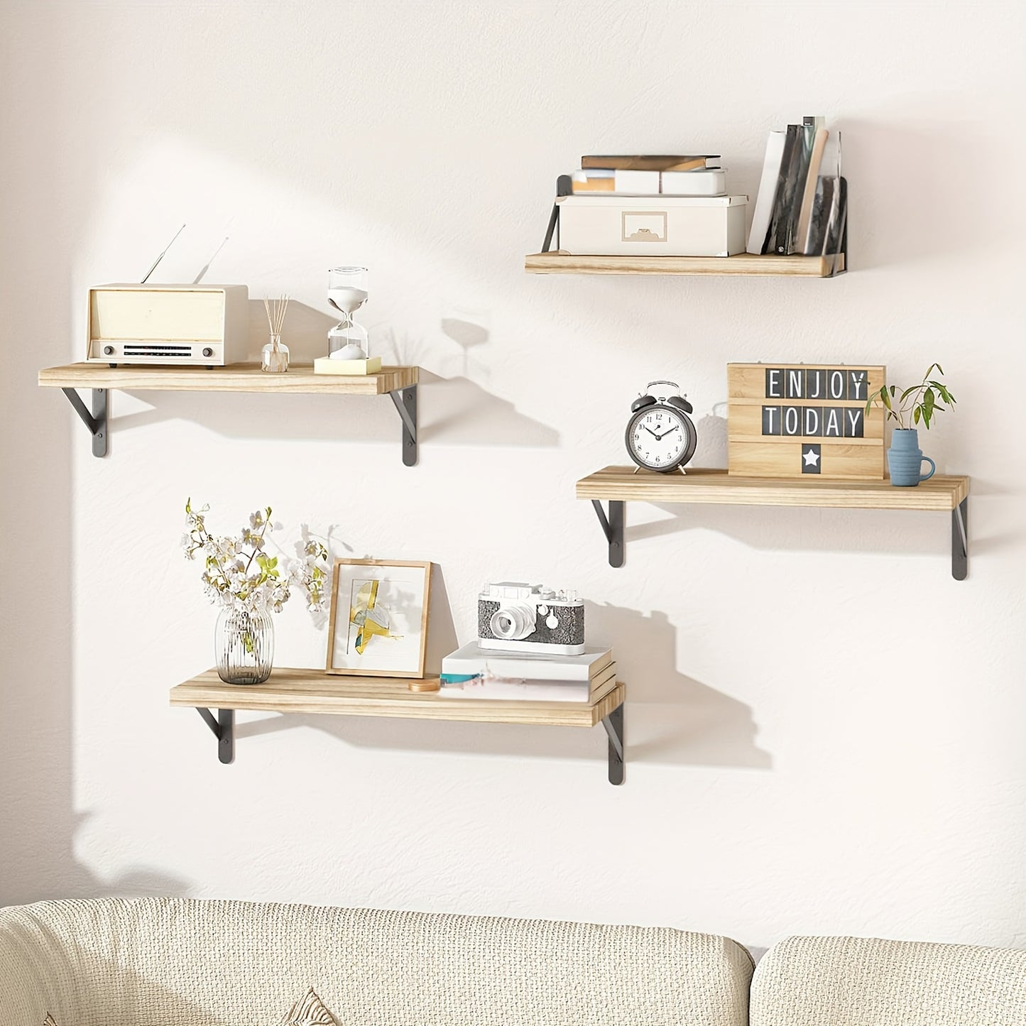 Noir Ascend: Floating Shelf Set - 4 Pcs Carbonized Floating Shelves